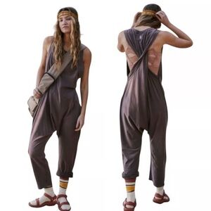 Free people Movement hot shot Brown Jumpsuit Twist Back Harem Style Women’s XL